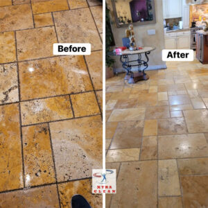 Indoor travertine tile cleaning results, Ventura Hillsides, Ventura